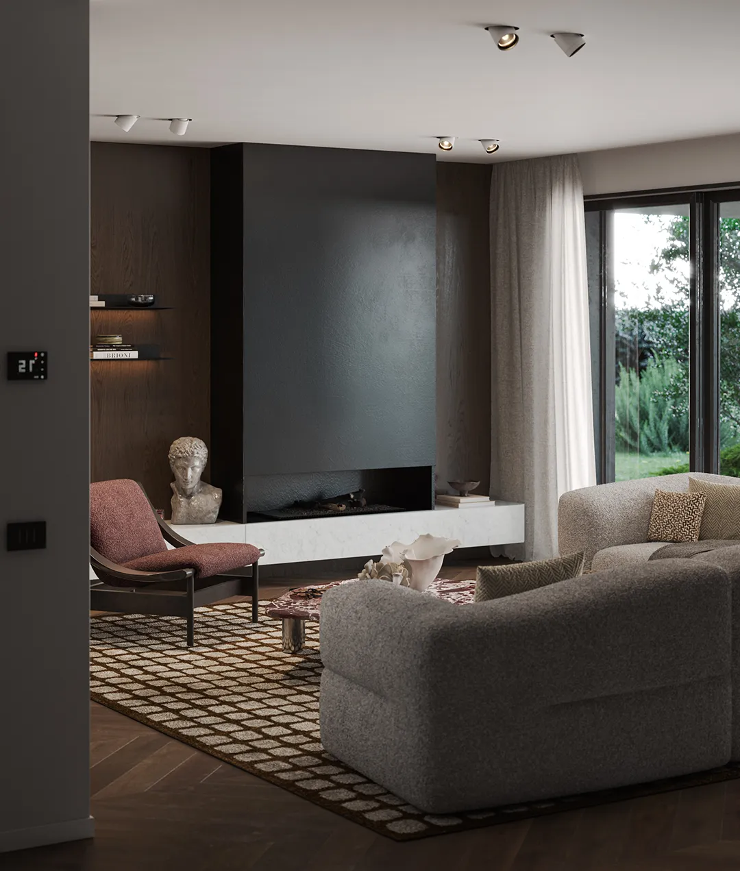 Interni contemporanei di una villa Corte Achillea: materiali caldi, luce naturale e palette neutra